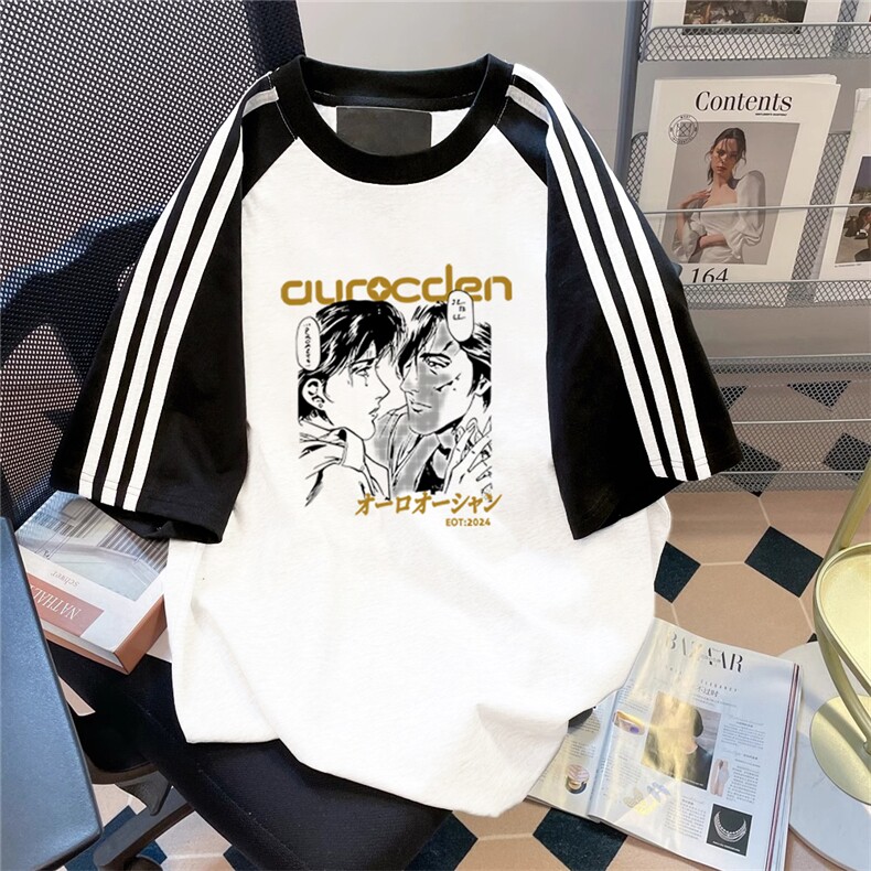 夏季美式高街重磅纯棉三条杠织带插肩撞色男女短袖T恤 CZ86-特P25图片