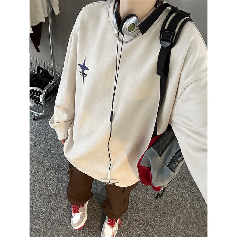 QY5213-TP40控价58秋季麂皮绒套头星星卫衣痞帅宽松百搭上衣男,男装卫衣,电商A102-1