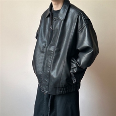 现货荔枝皮夹克外套男潮牌宽松PU皮衣A351-AP2602-P105控168，男装夹克，电商A351