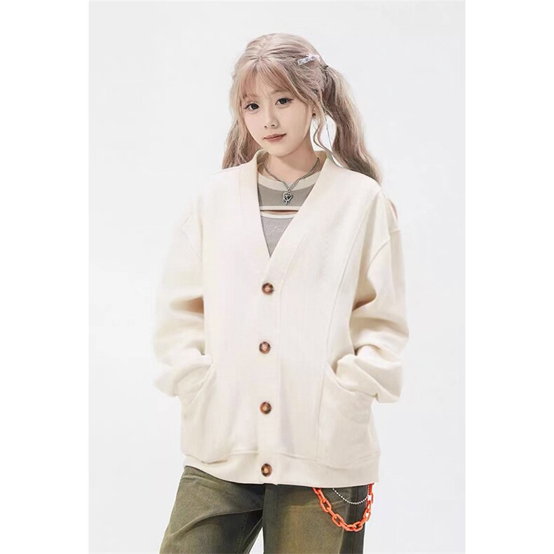 抖音得物高品质秋冬美式高街重磅单排扣结构卫衣V领开衫外套W110，男装卫衣，电商A486