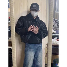 垫肩皮衣外套男春秋高级感机车飞行夹克潮牌LJM7709-P70夹棉78，男装夹克，星座1008