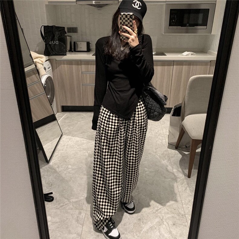 菱形格阔腿裤，其它，XTZ style