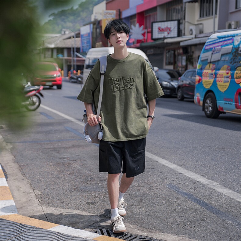 B225-T9214-P53-X68重磅T恤短袖男装夏季高街潮牌水洗做旧半袖T恤,男装T恤,电商B225
