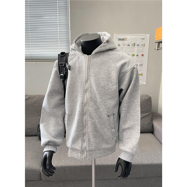 春装新款潮铆钉装饰连帽开衫卫衣外套WT17-P58浅灰色,男装卫衣,电商C310