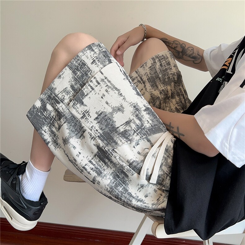 夏季新款扎染灯芯绒宽松休闲短裤B315-K25529-特p25控48图片