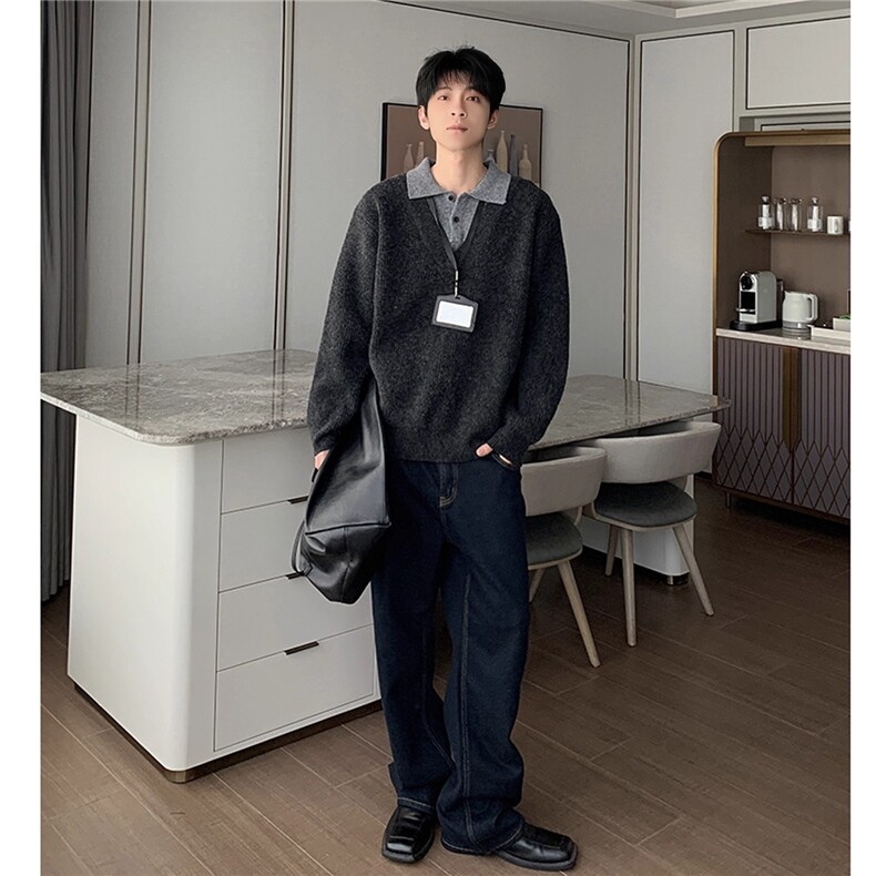 1506-1/M60141/P70假两件针织衫男韩版高级感痞帅毛衣时尚宽松,男装针织衫/毛衣,星座1506-1