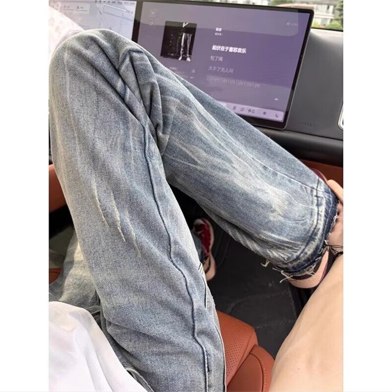 小众设计感夏季闪电纹牛仔裤男女直筒美式vibe风裤子高街微喇叭裤,男装牛仔裤,星座506A