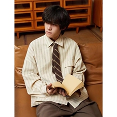 1506/QCS3850/P46美式复古条纹长袖衬衫男女学院风灯芯绒衬衣外套，男装衬衫，星座1506