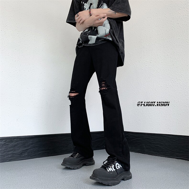 B221美式高街ins暗黑风设计感破洞小脚牛仔裤LK23048-P60控78,男装牛仔裤,电商B221