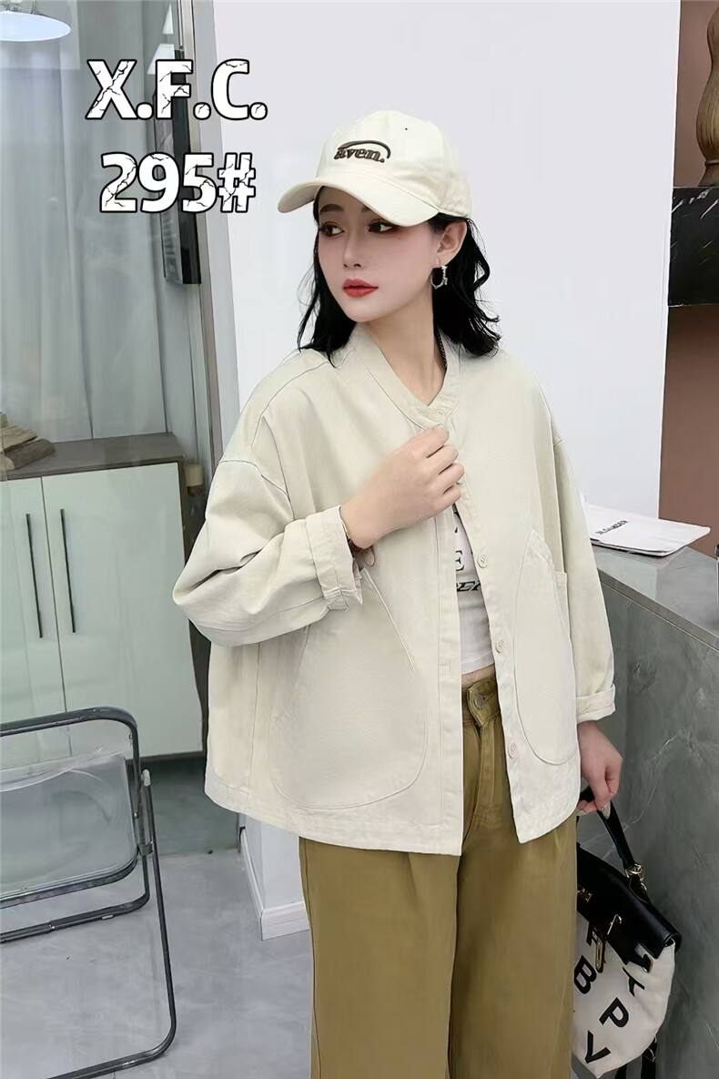 圆领水洗衬衫外套百搭简约时尚,女装衬衫,湘姗