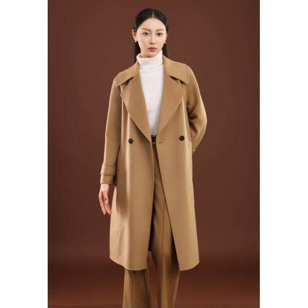 秋冬季纯山羊绒保暖经典翻领斜插口袋高级感长款羊绒大衣，女装羊绒大衣，卓冠羊绒