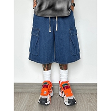 美式复古七分工装牛仔短裤日系cityboy廓形大码oversize，男装牛仔裤，星座310A-4