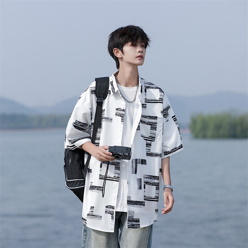 C01-P30M-7XL夏季新款大码潮牌印花短袖衬衫衬衣,男装衬衫,星座109-1