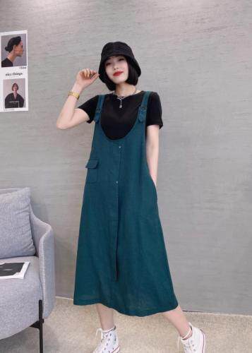 两件套麻料连衣裙，女装连衣裙，依伊贝诺