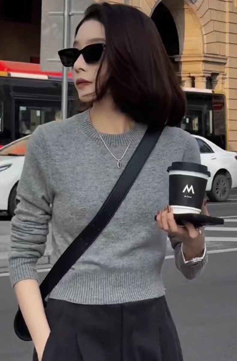 时尚百搭短款圆领羊毛开衫羊毛显瘦修身毛衣,女装羊毛衫,旭驰羊绒