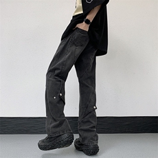 美式高街水洗牛仔裤复古立体裁剪牛仔裤潮男直筒N01476-P53，男装牛仔裤，星座308B-1