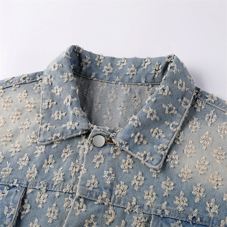美式高街黄泥满花冲烂牛仔外套水洗宽松潮牌痞帅夹克XS24807-P70,男装工装外套,星座509