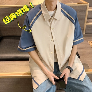 2025夏季新款t恤短袖男宽松潮流港风衬衫半袖时尚百搭cs3506-p45图片