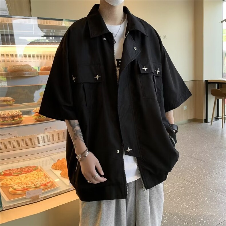 衬衫宽松型ins日系纯色百搭新款方领青春W9237P48,男装衬衫,星座1116-2