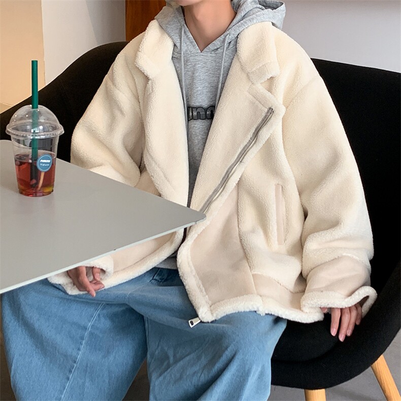 冬季韩版外套男潮流加厚宽松短款衣羊羔绒保暖休闲帅气翻领夹克图片