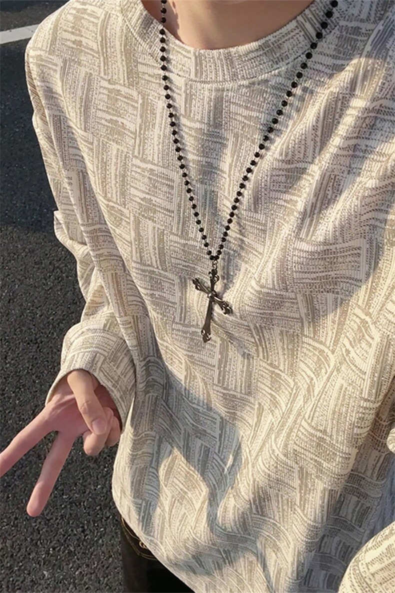 美式复古麻花纹圆领卫衣男宽松针织衫高级感打底衫T3693-特价P24,男装T恤,电商A007