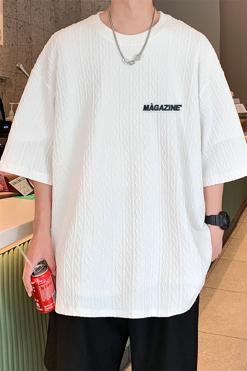 T901P35夏季休闲宽松美式复古波浪褶皱肌理男士短袖T恤,男装T恤,电商A026-1