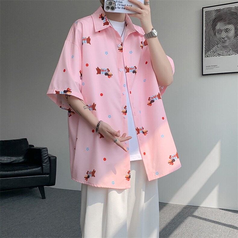 8XL-M腊肠狗花衬衫男短袖夏季冰丝薄款花衬衣寸衫外套DC28003P38,男装T恤,电商B312