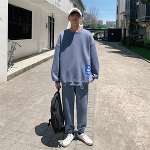1春季新款港风休闲圆领宽松流行情侣青春套头卫衣套装7268P70控98图片