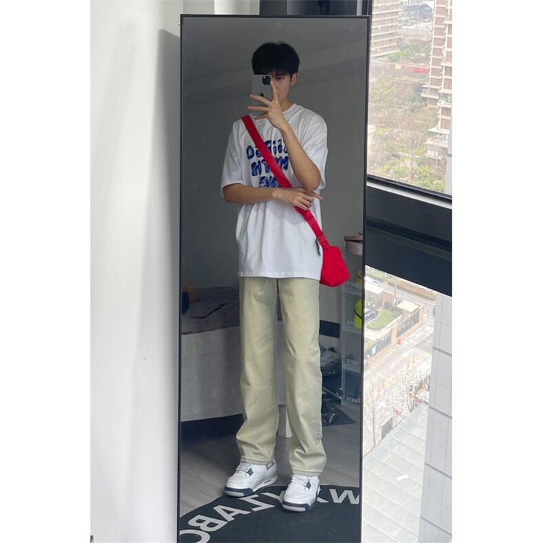 烟灰色牛仔裤男秋冬新款加绒直筒裤cleanfit显高美式高街弹力裤子,男装牛仔裤,星座310A-4
