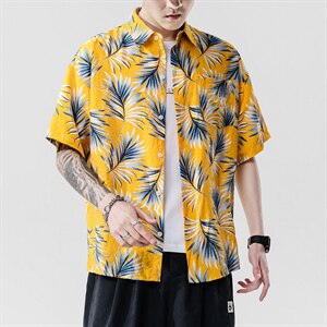 2021夏季新日系大码男无影墙沙滩情侣休闲短袖印花衬衫C3013-P35图片