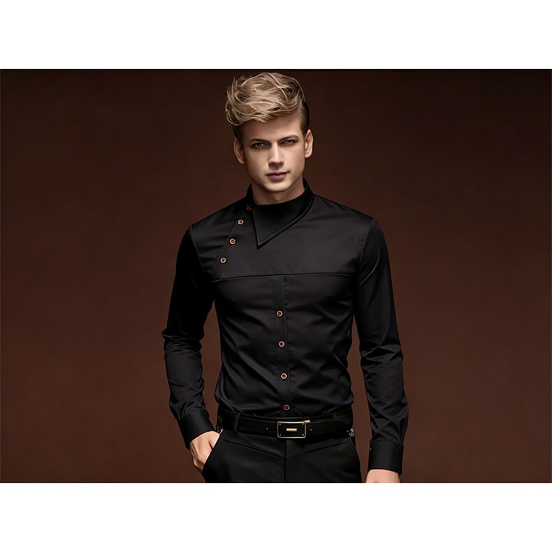 男士个性斜钮不规则亨利领高档衬衫C45P45，男装衬衫，星座1314