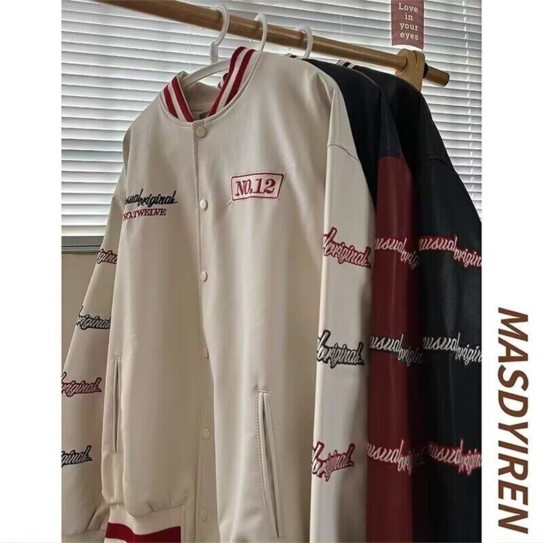 美式拼色撞色夹克外套小众设计感宽松痞帅机车皮衣棒球服JKK02P75,男装夹克,电商D256-2(原A064-2)