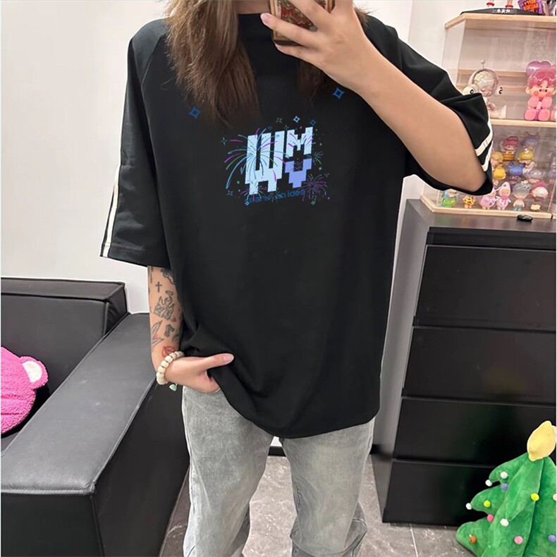 抖音得物高品质二开240克宽松纯棉美式潮牌三条杠织带短袖T恤,男装T恤,电商A486-1