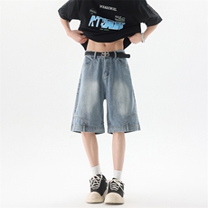 8XL-M特大码牛仔裤短裤男美式倒装五分裤子宽松直筒DK1527P45，男装休闲裤，电商D206-1