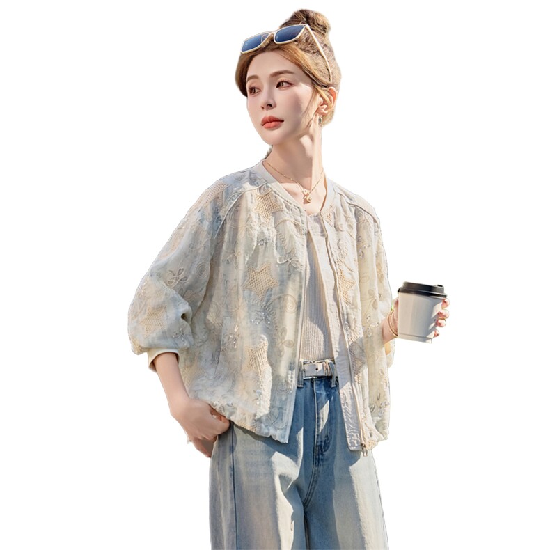 刺绣棒球开衫外套女春夏季薄款2026年新款短款时尚减龄防晒衣,女装防晒衣,余墨