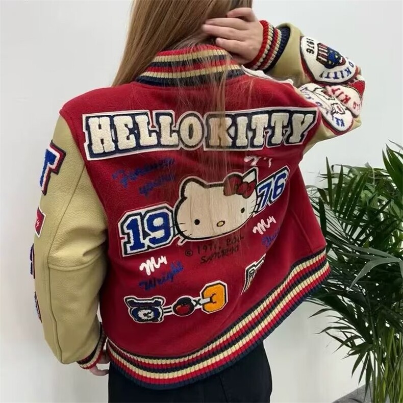 新款猫棒球服外套男女秋冬情侣夹克春秋款痞帅男高街HH1793 P138图片