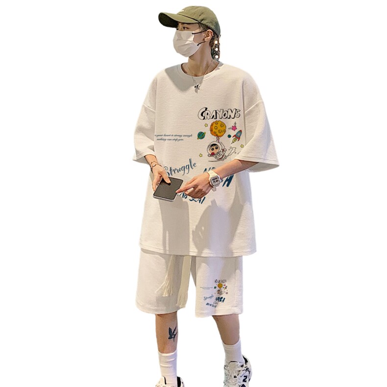 套装！夏季华夫格套装男T恤短裤男两件套大码港风TZ20-P50,男装休闲套装,电商B367