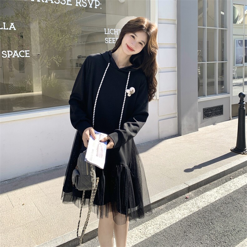 26春新款现-黑色网纱可盐可甜卫衣连衣裙2607A黑-P155K248,女装连衣裙,2B190