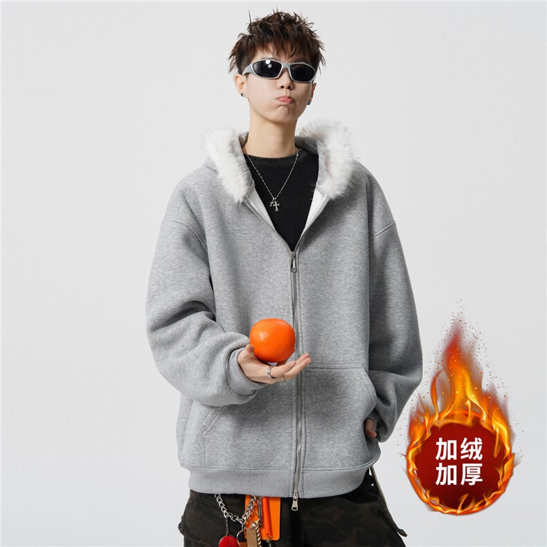 重磅580G！2025秋冬男士毛领开衫卫衣保暖外套WY90特P75,男装棉衣,电商B220