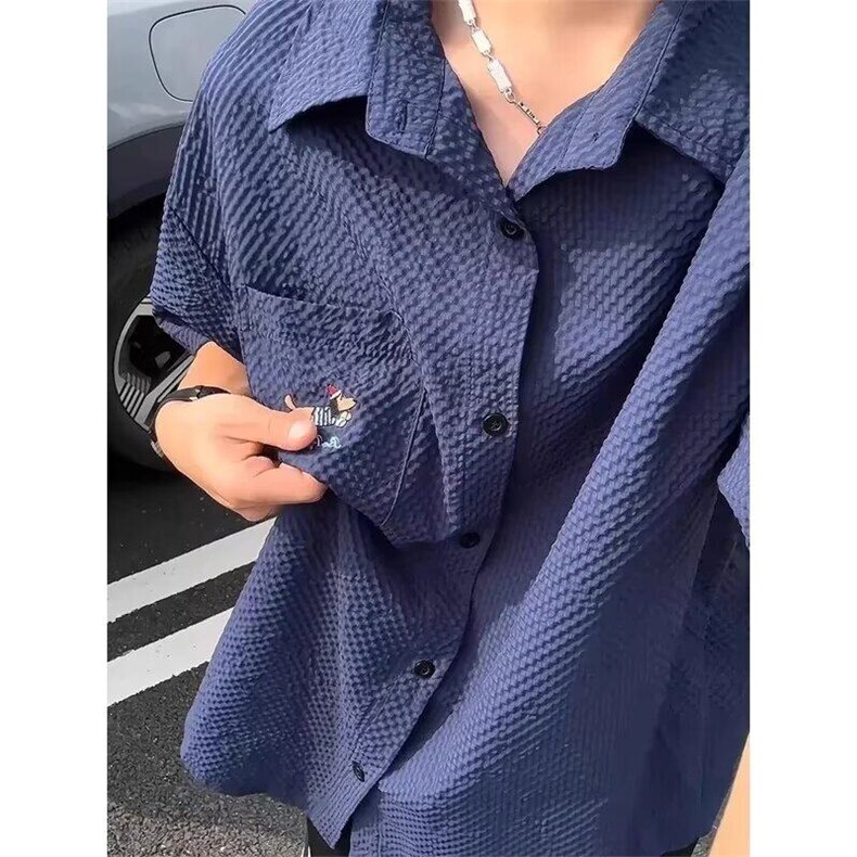 青少年刺绣腊肠狗短袖衬衫男女2025夏季穿搭新款衬衣外套CT01,男装T恤,星座1116A（原606A-3）