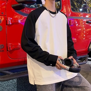 港风拼接长袖T恤男秋季百搭宽松圆领打底衫潮流T94-P38图片