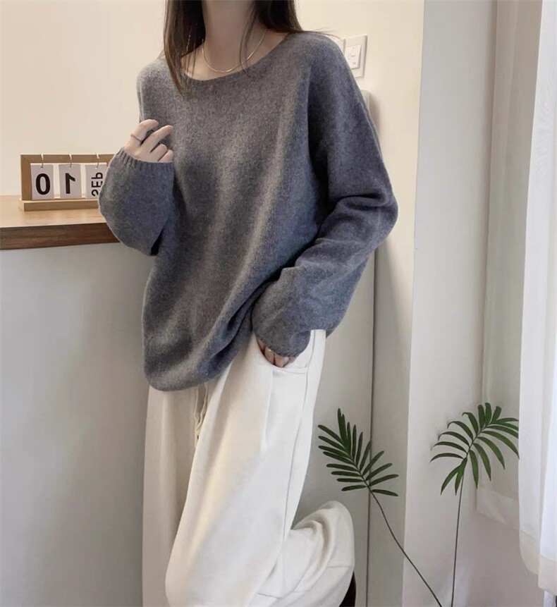 欧美衫女高级感一字领宽松韩版针织衫秋冬新款打底衫大码毛衣,女装羊毛衫,圣旺供货
