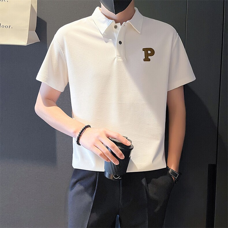 6601-P58夏季字母刺绣短袖Polo衫男新款半截袖上衣-1 控78图片