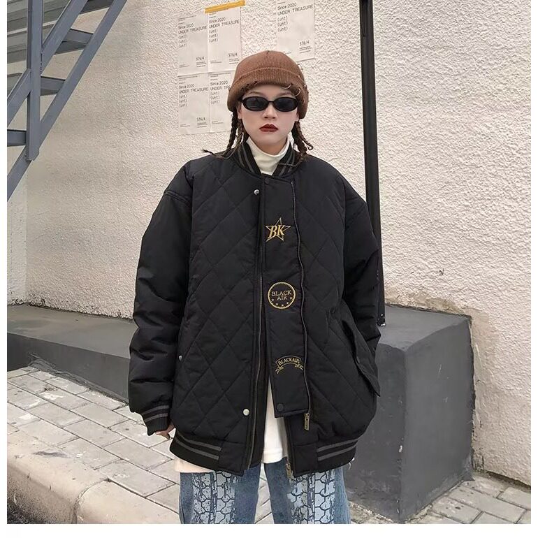 美式街头纯色格子棉衣棉服外套男冬季潮流宽松休闲棒球服外套情侣,男装棉衣,星座813-2