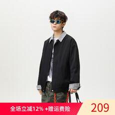 网络图现货美式复古格纹撞色拼接夹克休闲情侣痞帅工装J6818-P65，男装夹克，星座715-7