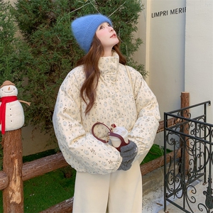 米白色碎花羽绒服女冬超火好看高级小众独特漂亮加厚面包服短外套图片