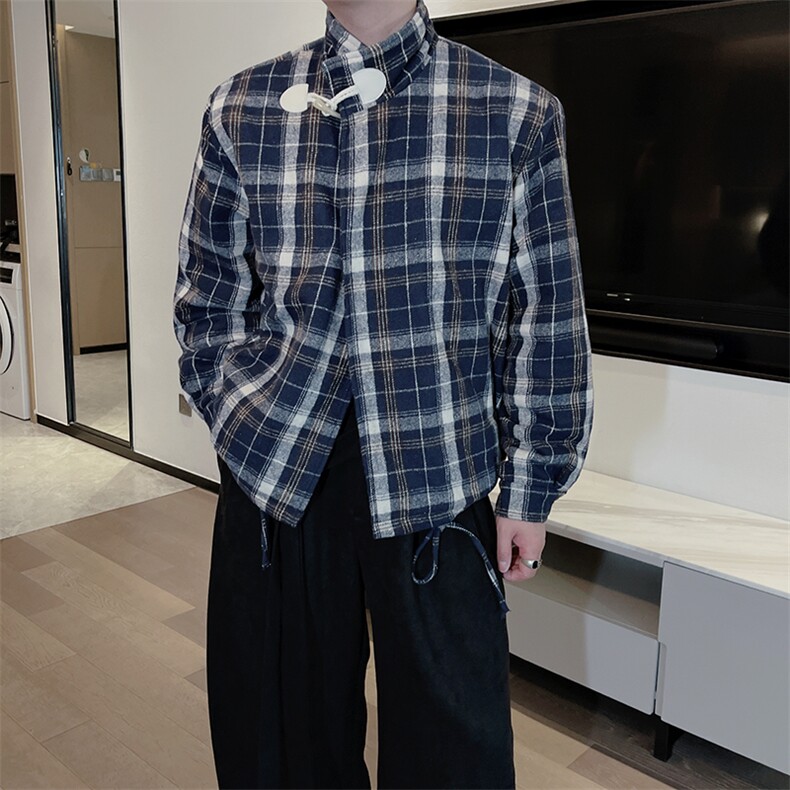 秋冬加棉复古格子正反两面穿棉服夹克男M213-P128(图片