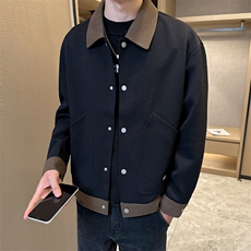 高端毛呢工装翻领呢子针织拼色夹克外套男DS-A329-JK2336-P105，男装夹克，电商A329