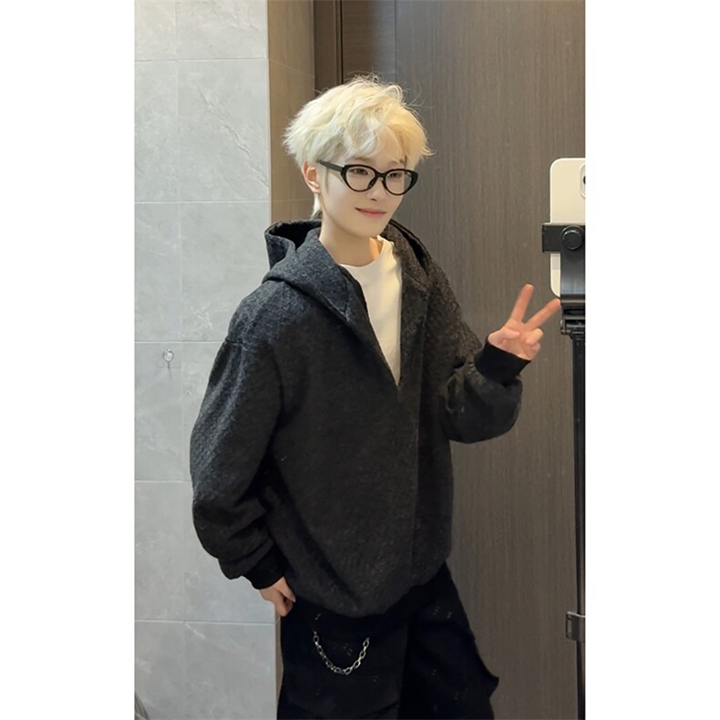 韩系小众宽松肌理面料百搭卫衣个性休闲连帽外套HY899TP45控88,女装短外套,电商A102B