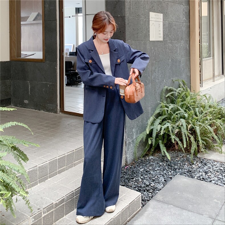 秋季新品韩系蓝色西装+阔腿裤2C2368012P185K248,女装套装/套裙,2C236